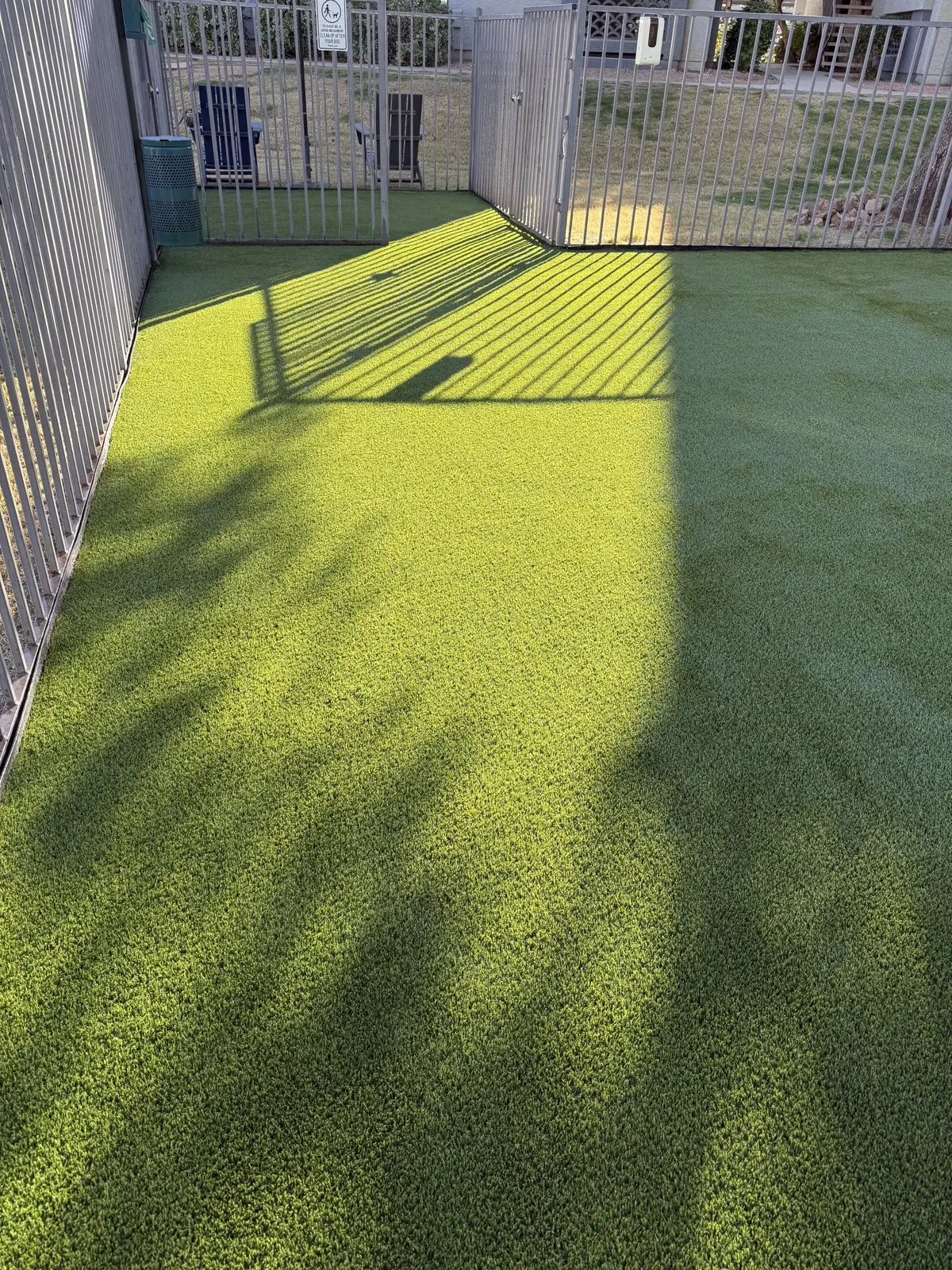 Pet relief turf area with perimeter fencing and clean edge transitions.
